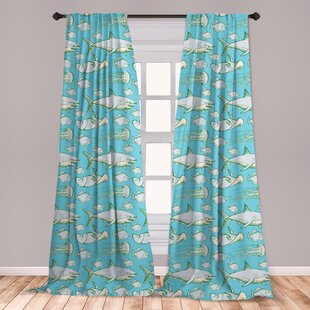 Ambesonne Shark Curtains Sea Creatures In Vintage Style Swimming Flatfish Stingray And Jellyfish Window Treatments 2 Panel Set For Living Room