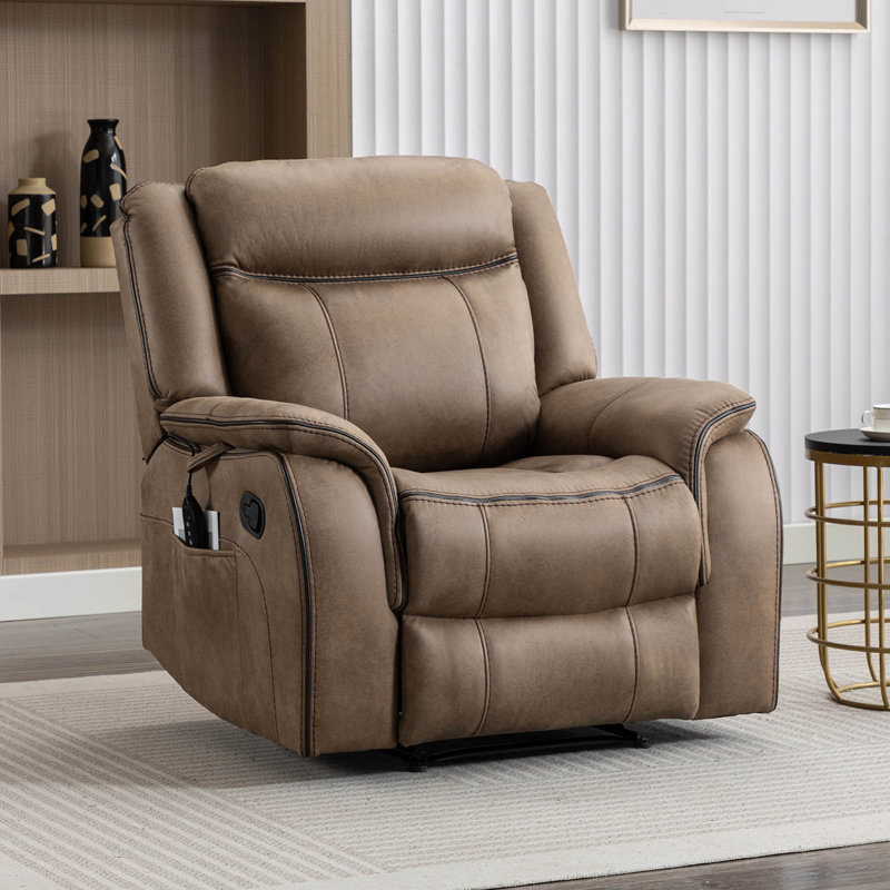 Abbagail 38.9" Wide Overstuffed Faux Leather Manual Recliner with Massage and Heating Upholstery Color: Brown