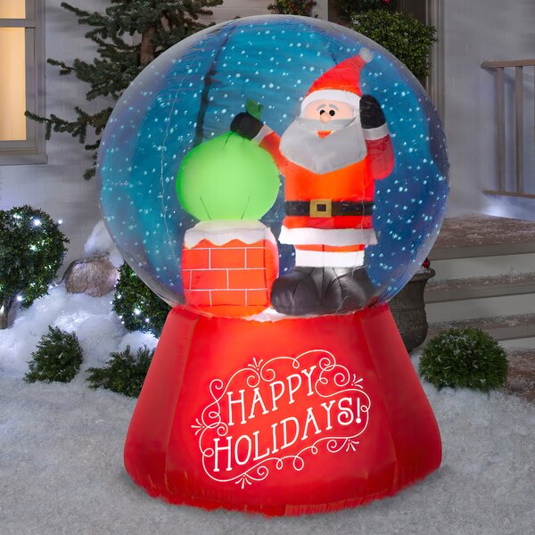 Christmas Air Blown Inflatable Snowman JOY Snowflake Swirl Globe Yard Decoration 
