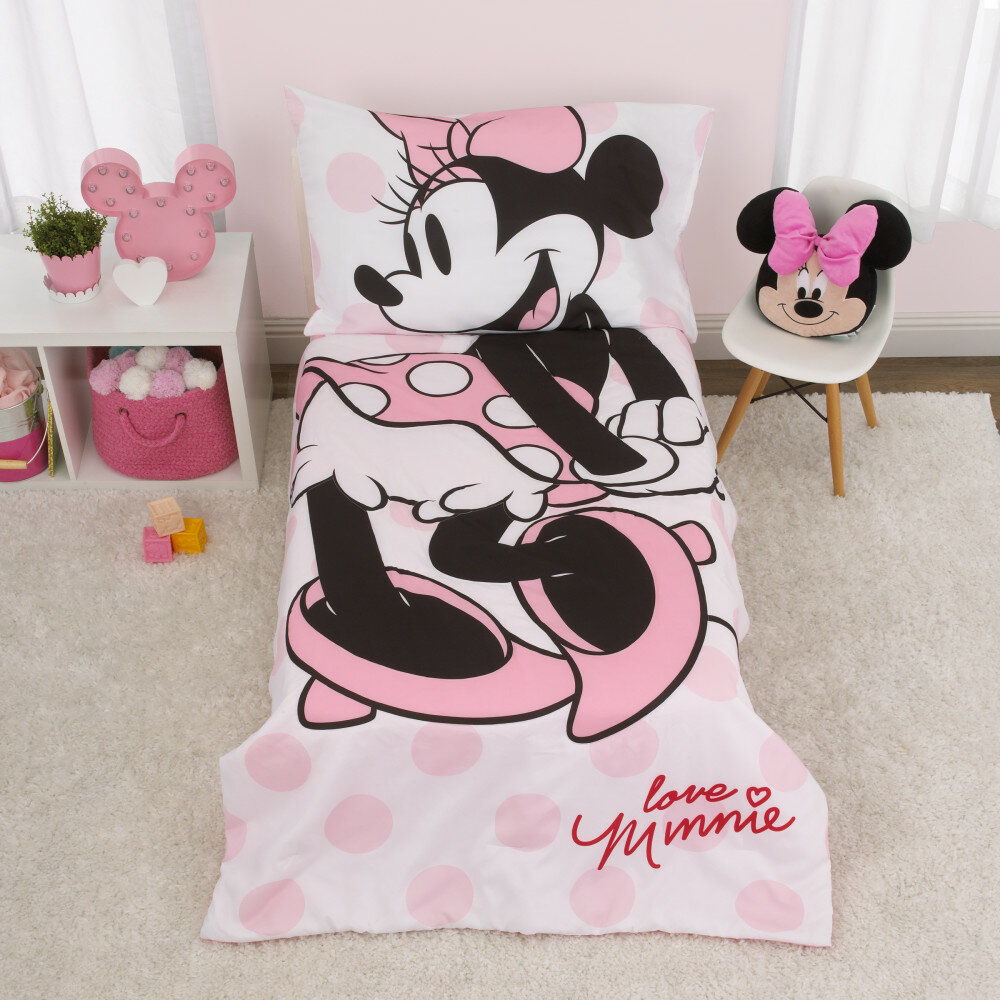 Kids Girls Toddler Bedding Set Disney 4 Piece Minnie Mouse Lavender 28” X 52 New 