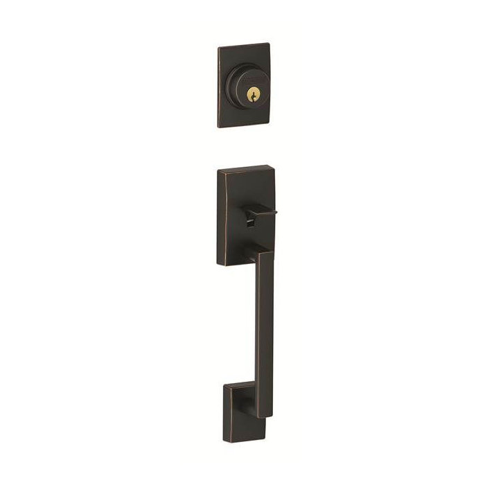 Century Handleset With Double Cylinder Deadbolt And Latitude Door Lever And Rosette
