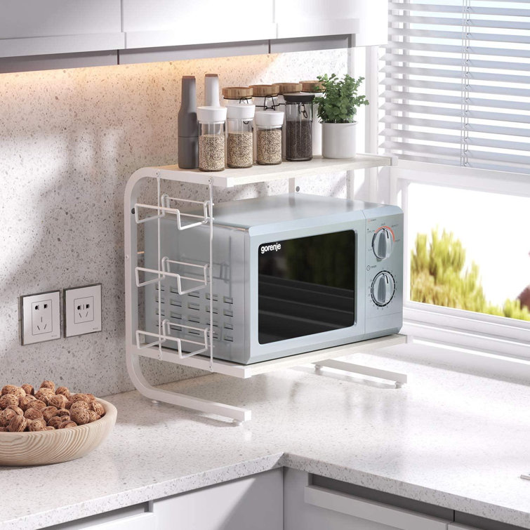 Microwave Oven Rack, Microwave Shelf Stand Kitchen Counter Top Organizer,  2-Tier With 3 Hooks