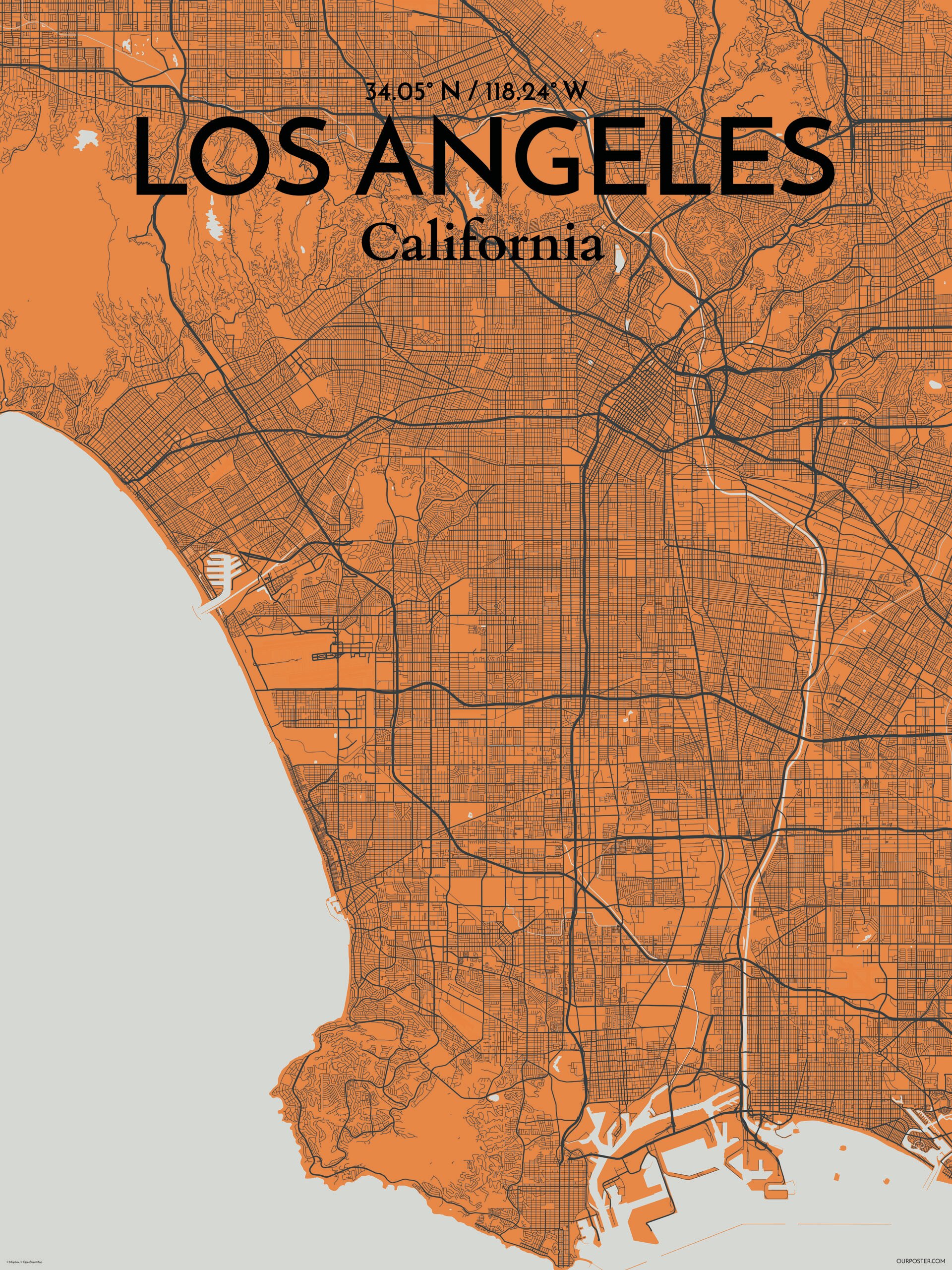 Los Angeles On A Map Ourposter.com Los Angeles City Map - Panoramic Graphic Art | Wayfair.ca