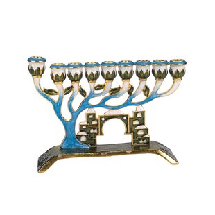 Dollhouse Miniature Gold Finish Metal Jewish Menorah for Chanukah 