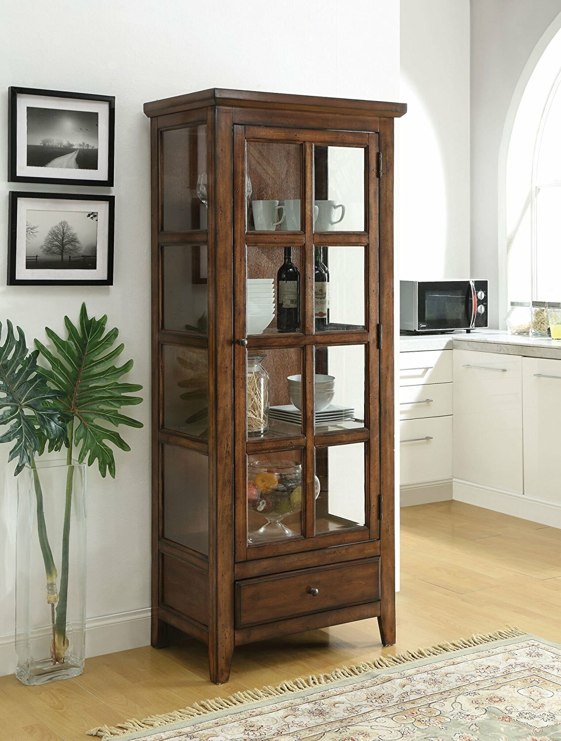 Gracie Oaks Charmine Wooden Lighted Curio Cabinet Wayfair