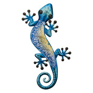 24" Gecko Large Copper Wall Decor Metal with Glass 