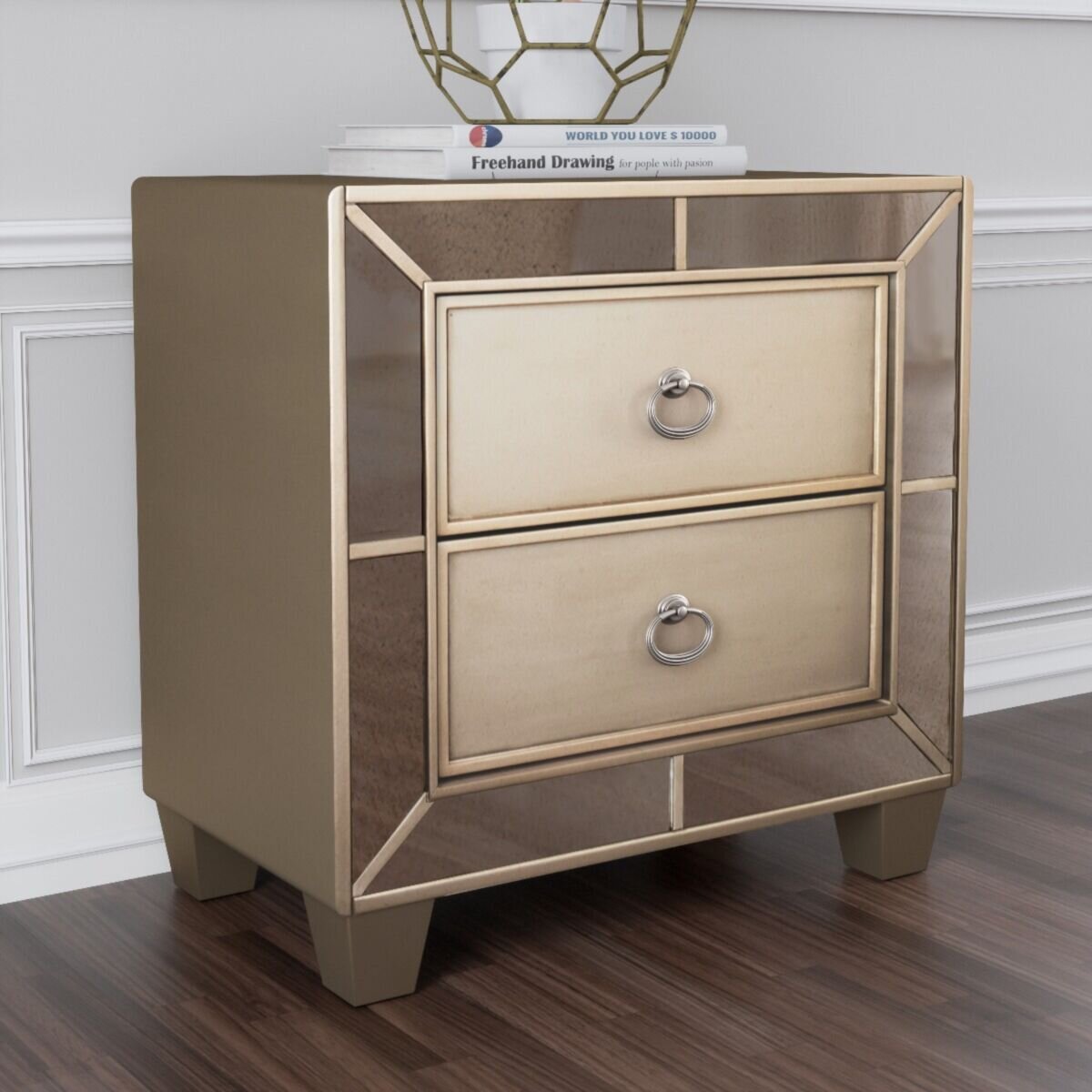 Rosdorf Park Erler 2 Drawer Nightstand In Champagne Gold Reviews Wayfair