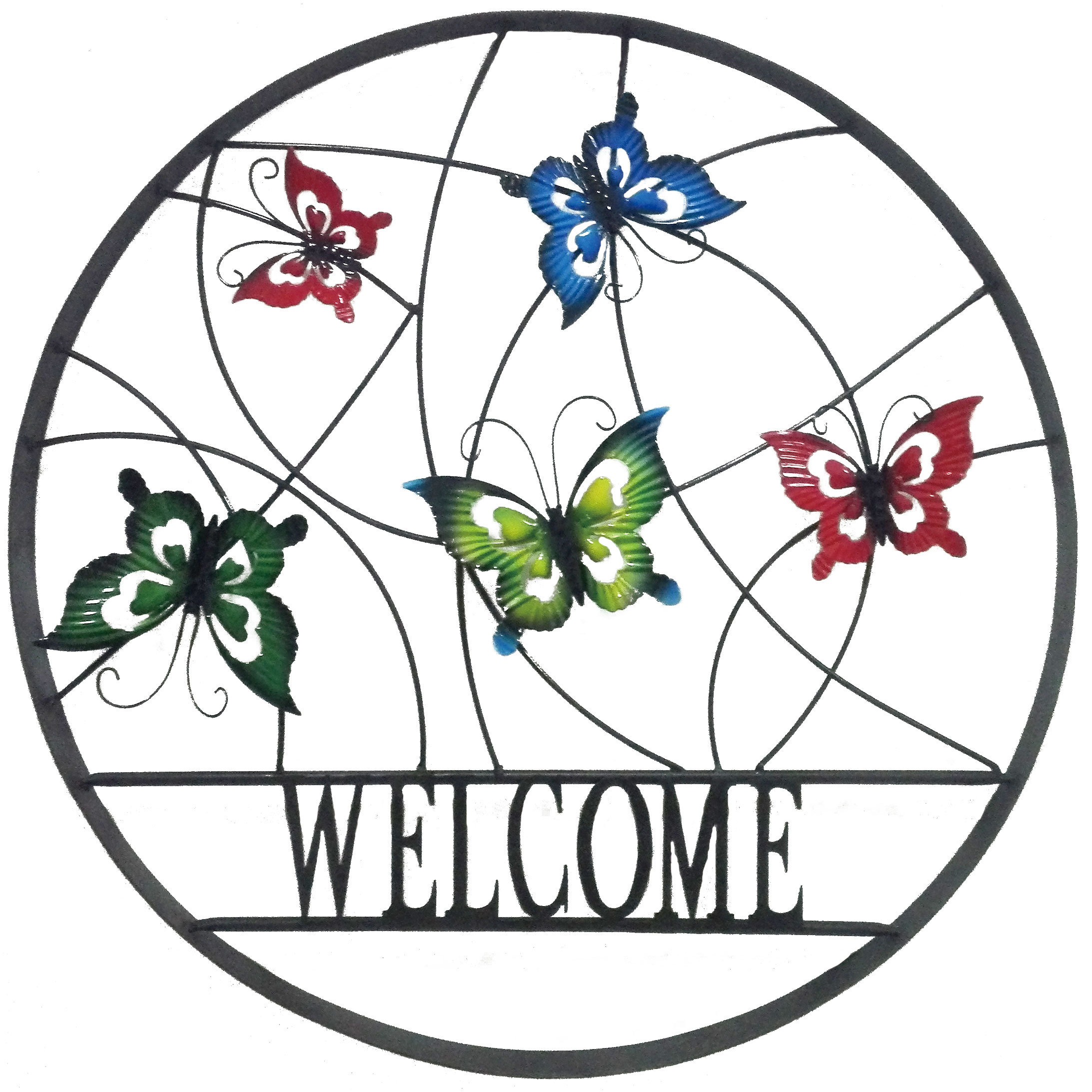 August Grove Lowall Decorative Outdoor Butterfly Welcome Wheel