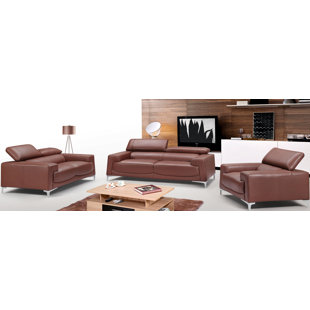 Go to store & view more images Brayden Studio Tipton Modern Saddle 3 Piece Leather Living Room Set