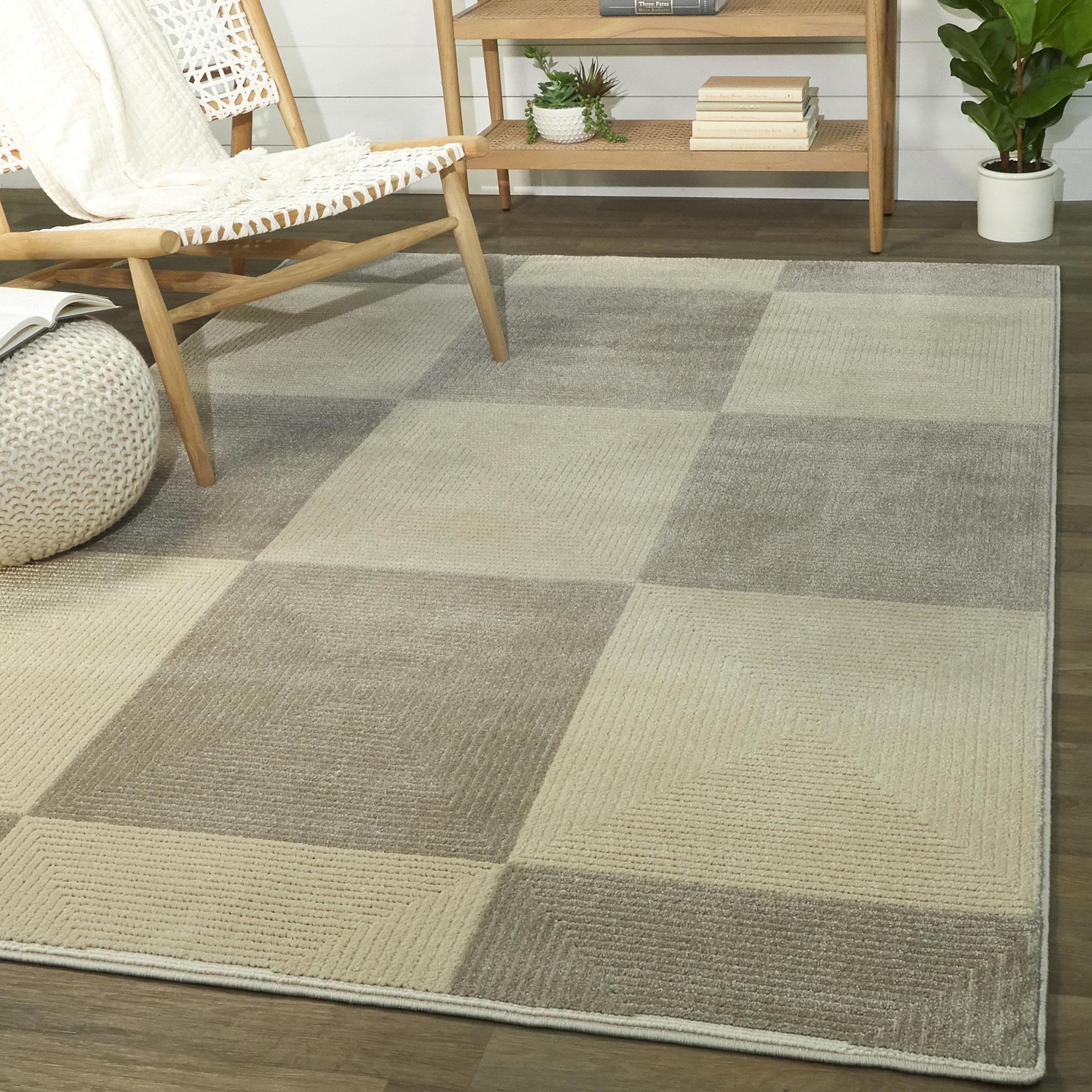 Wrought Studio Shaunie Checkered Taupe/Gray Area Rug Wayfair