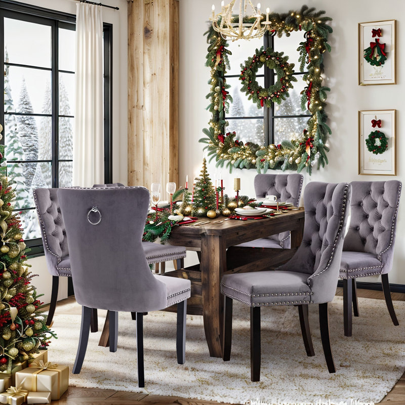 (INCOMPLETE NO LEGS) Housum Tufted Velvet Wing Back Restaurant Parsons Chair Dining Chair Upholstery Color: Gray