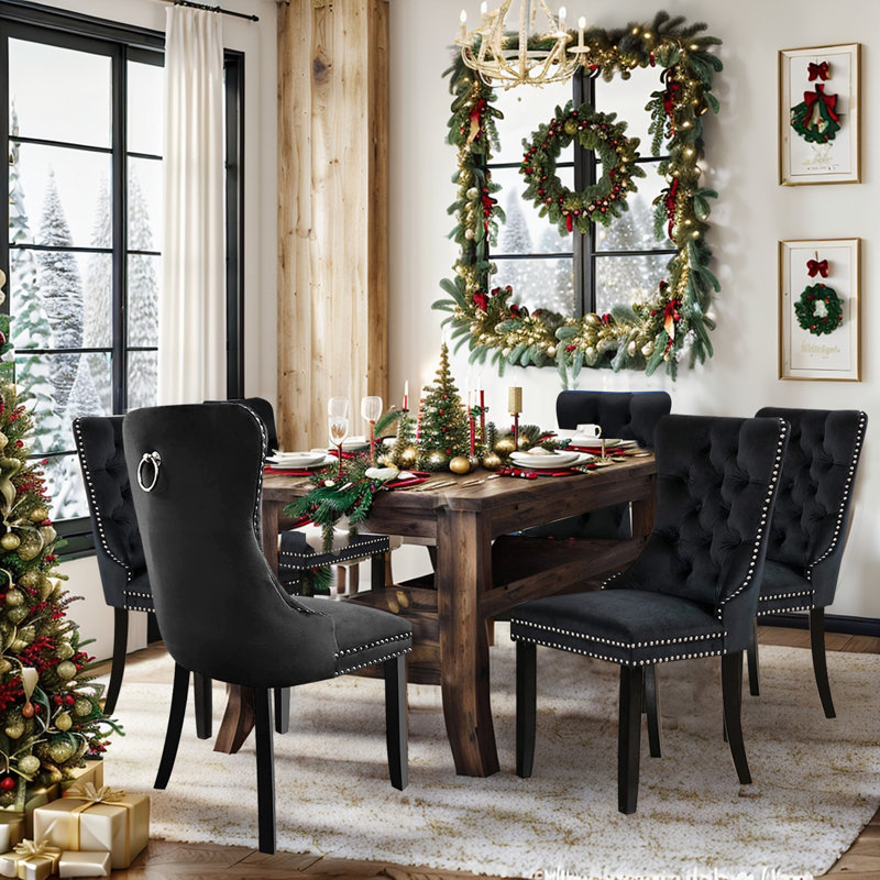 ( only 2 chair complete) Housum Tufted Velvet Wing Back Restaurant Parsons Chair Dining Chair Upholstery Color: Black