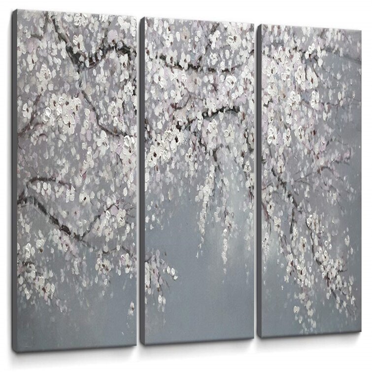 Red Barrel Studio® Bathroom Decor Wall Art White Flowers Grey Background  Picture Hand-Painted Oil Painting 3 Piece Framed Wall Decor For Bedroom  Living Room Modern Plant Room Decorations Artwork | Wayfair