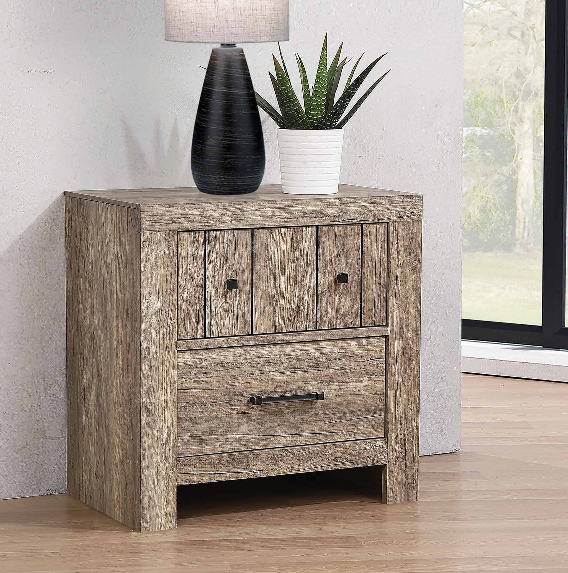 Millwood Pines Gannaway 2 Drawer Nightstand In Rustic Oak Wayfair