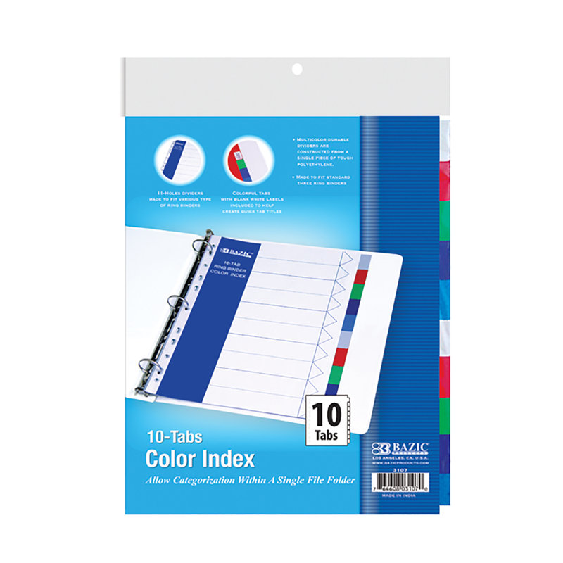 3-Ring Binder Dividers with 10 Color Tabs