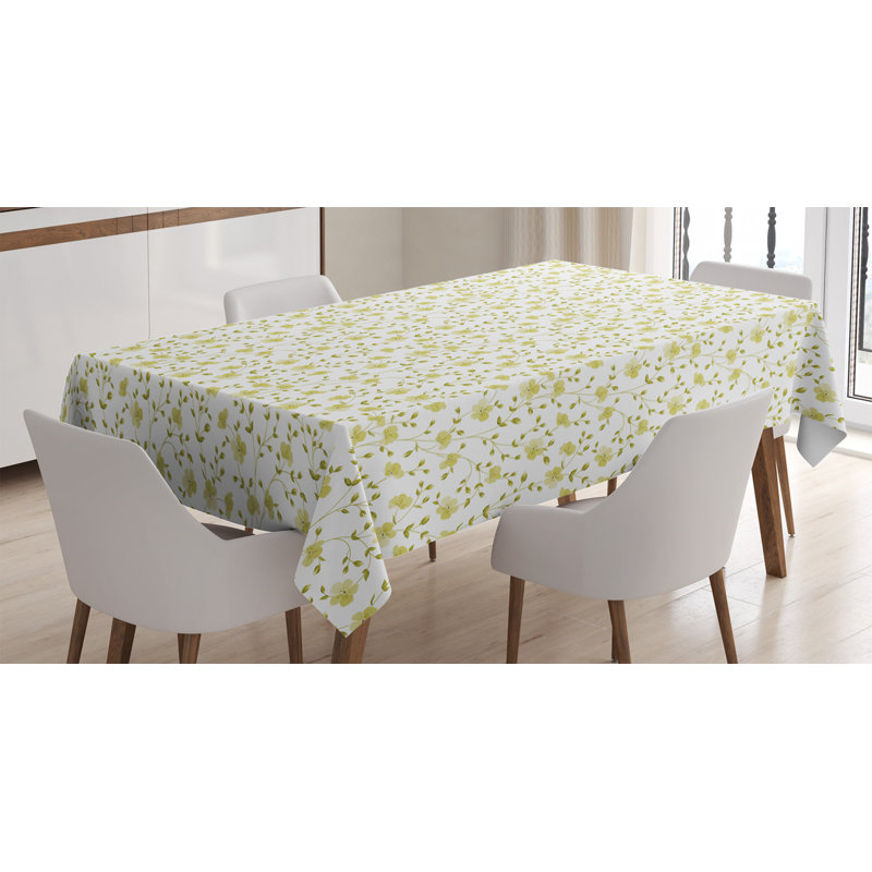 East Urban Home Ambesonne Flower Tablecloth Flowers Pattern Botanical Cheering Sunny Day Simple Ornamental Illustration Rectangular Table Cover For Dining Room Kitchen Decor 52 X 70 Pale Green White Wayfair