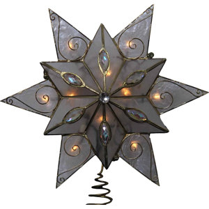 Pre-Lit 10 Light Double Capiz Star Treetop with Scrolls and Gems