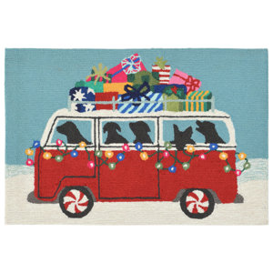 Happy Howlidays Hand-Tufted Red Indoor/Outdoor Area Rug