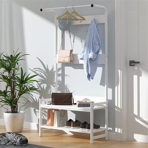 Rebrilliant 1 6m Metal Clothing Garment Rack With Wood Shelves Coat Rack And Shoe Storage Stand Wayfair Ca