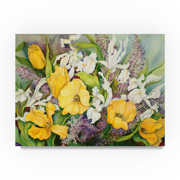 Trademark Art Yellow Tulips White Iris Heather Acrylic Painting