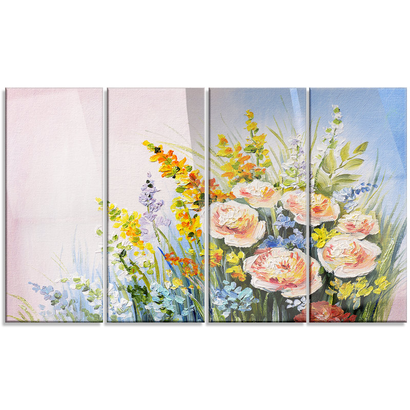 Designart Abstract Bouquet Of Summer Flowers 4 Piece Painting