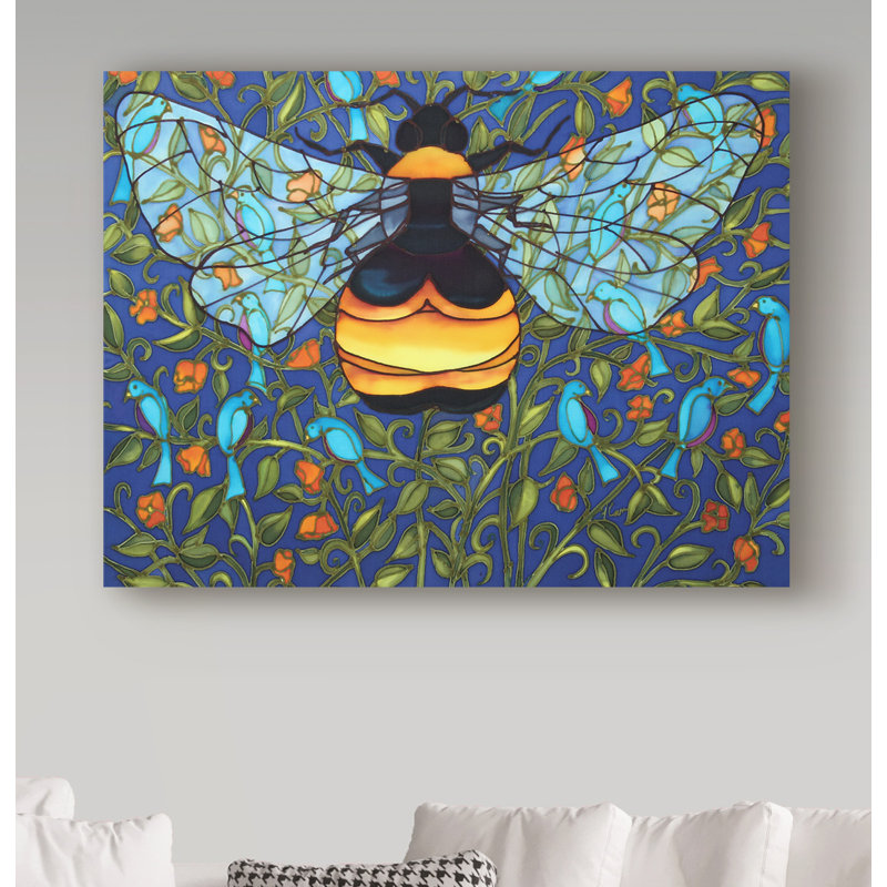 Trademark Art Bee And Blue Birds Acrylic Painting Print On