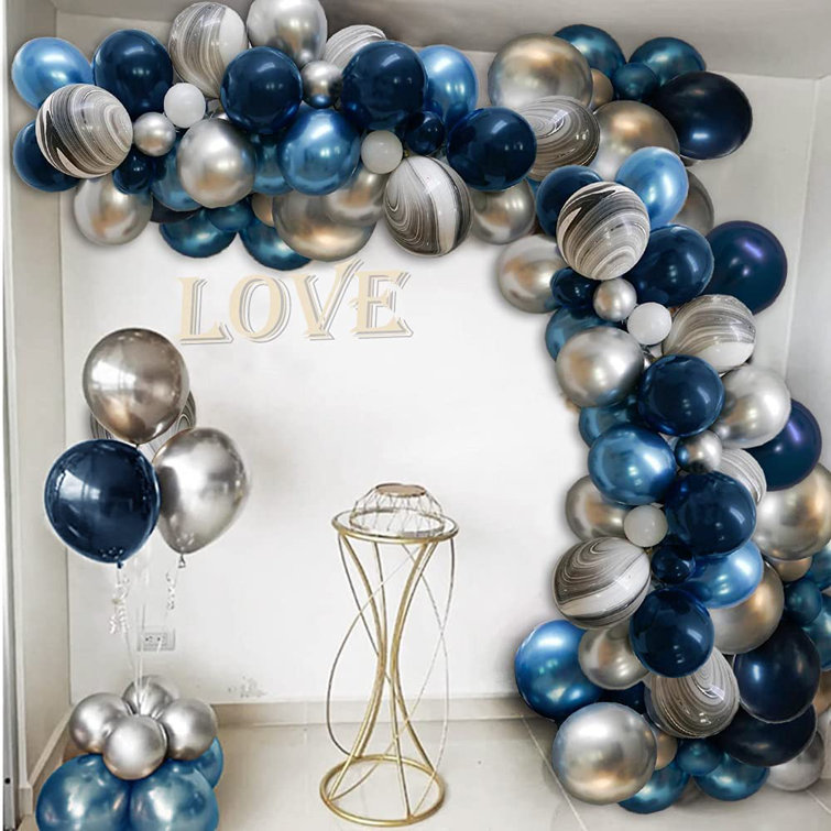 Mmtx Blue Balloon Arch Kit Mmtx 85 Pieces Balloon Garland With Blue And Sliver Metallic Balloons Navy Blue Latex Agate Party Balloons Pack For Boy Birthday Baby Shower Space Party Backdrop Wedding