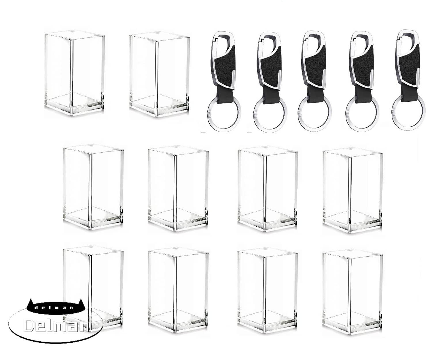 Delman 10 Pack Clear Acrylic Pen Holder + 5 Leather Metal Keychain