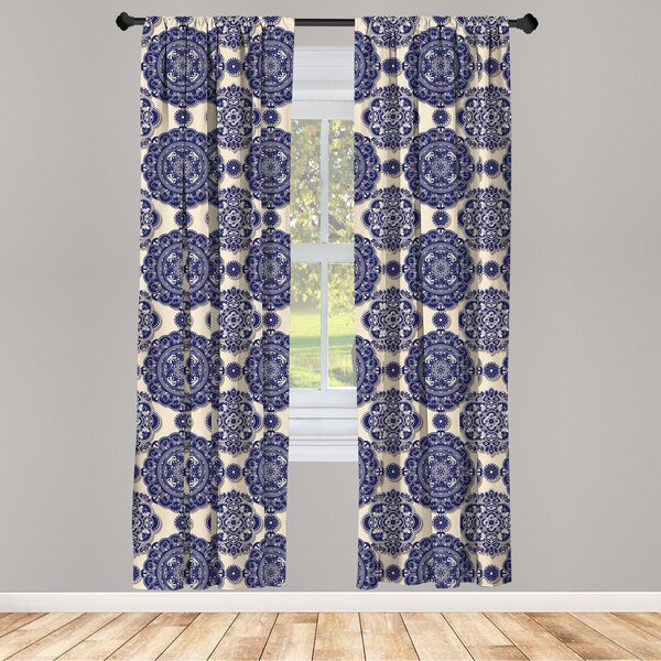 Kess InHouse Famenxt Mandala Pink Blue Illustration Decorative Set 30 x 84 Sheer Curtains