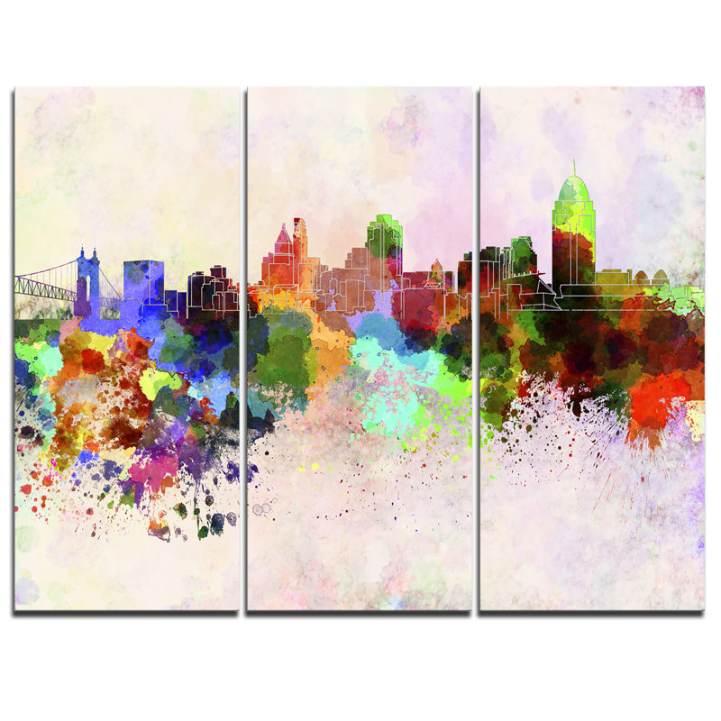 Designart Cincinnati Skyline 3 Piece Graphic Art On Wrapped Canvas Set Wayfair