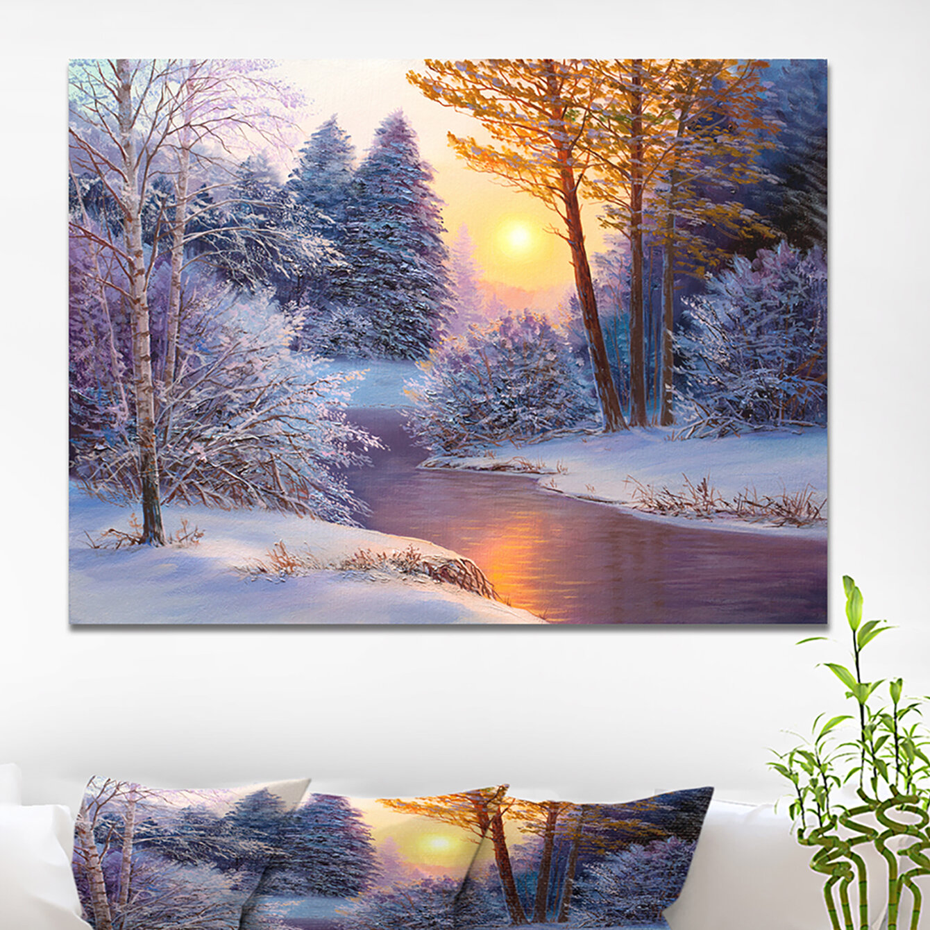 East Urban Home Winter Forest In River - Painting & Reviews | Wayfair