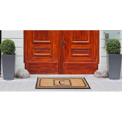 Sholes Rubber & Coir Monogrammed Non-Slip Outdoor Doormat 24"X48" Black/Beige