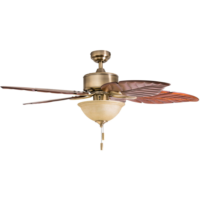 Charlton Home 52 Isanti 5 Blade Leaf Blade Ceiling Fan With Pull Chain And Light Kit Included Reviews Wayfair