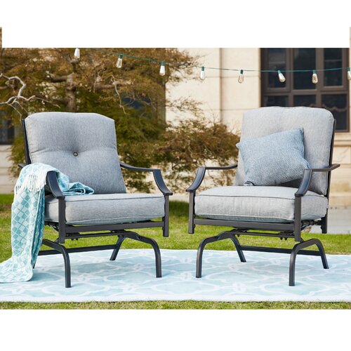 Charlton Home® Outdoor Siemens Rocking Metal Chair with Cushions ...
