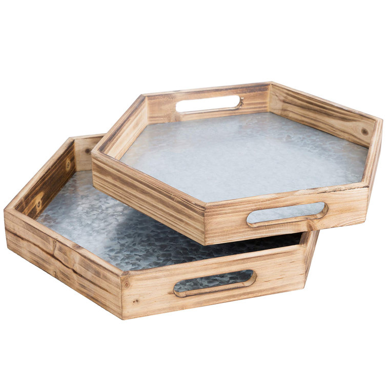 Loon Peak Amna Wood Nesting Food Serving Trays With Easy Grasp Cutout Handles For Eating Coffee Kitchen Living Room Set Of 2 Wayfair