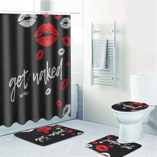Color Lip Prints Lipstick Shower Curtain Toilet Cover Rug Bath Mat Contour Rug 