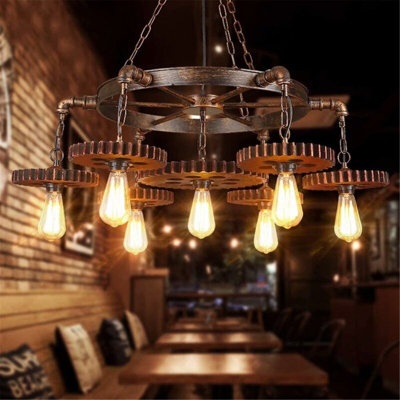 (missing parts)7-Light Retro Industrial Metal Gear Pendant Light