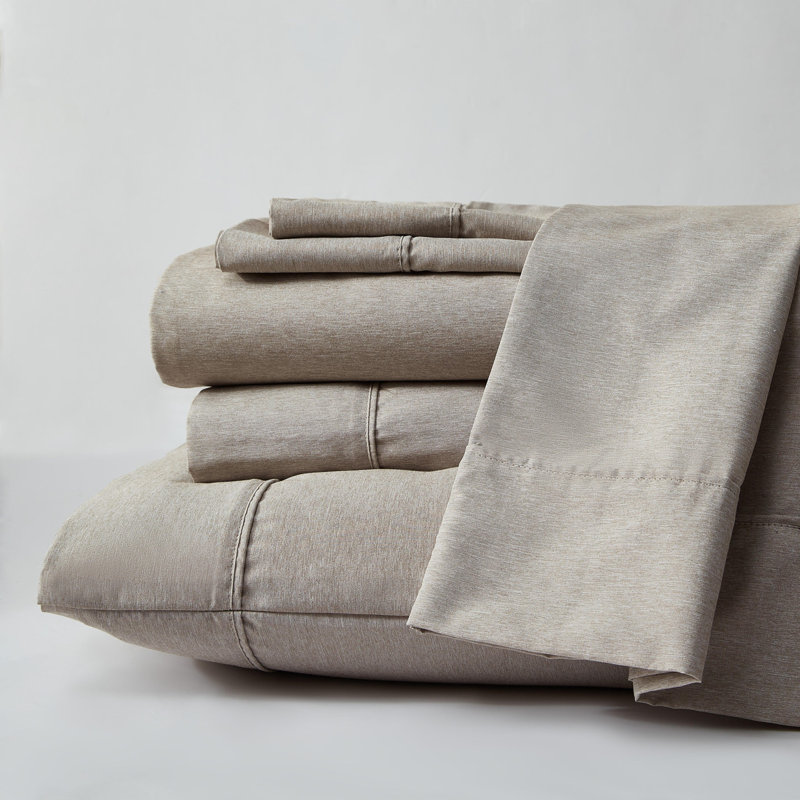 Kenneth Cole Solid Cationic Brushed Solid Sheet Sets Size: King sheet set comes with two pillowcases, Color: Beige