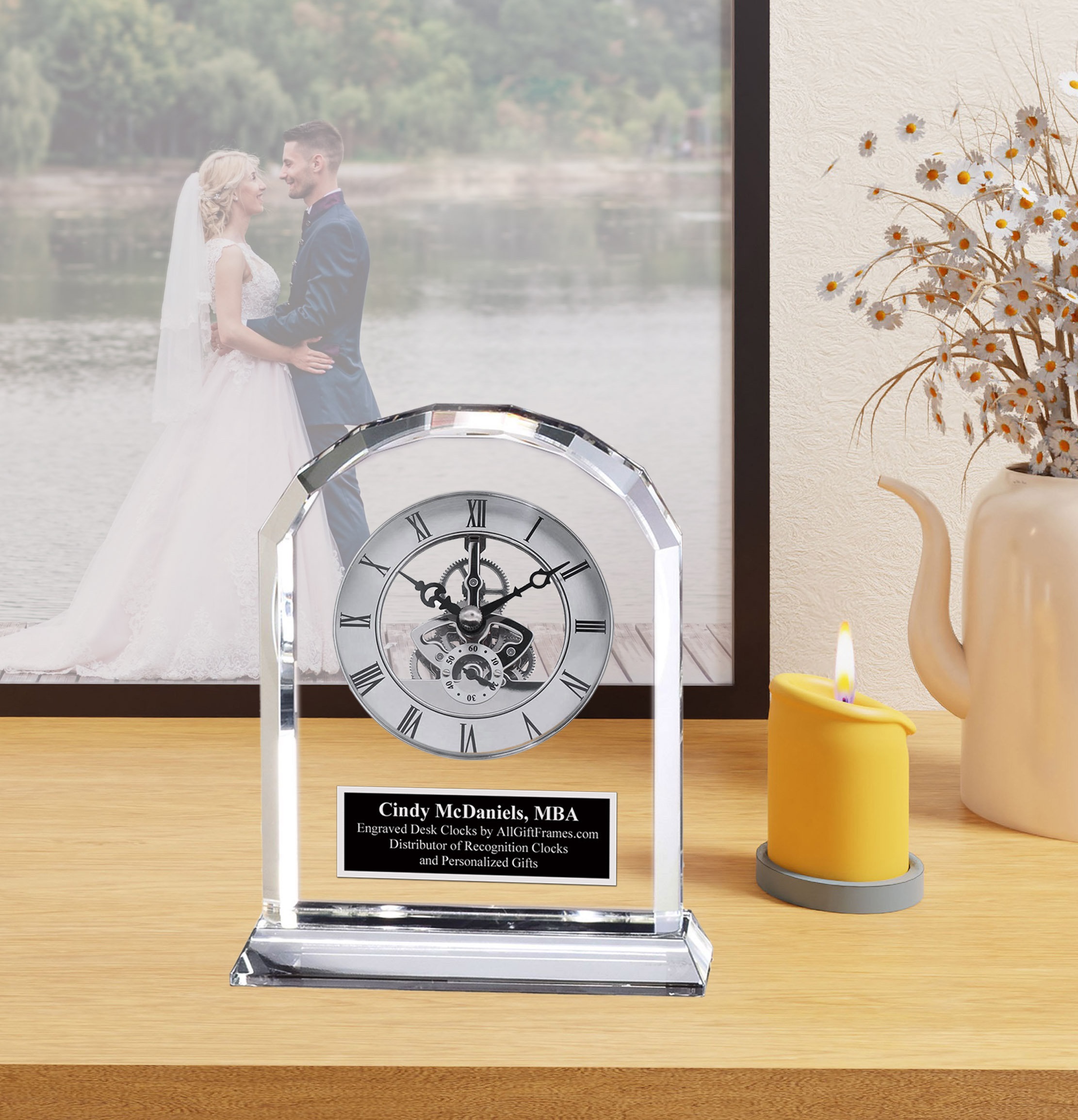 AllGiftFrames Personalized Engraved Crystal Tabletop Desk Clock Diamond ...