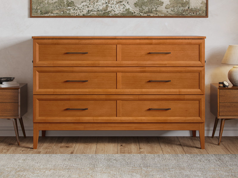 incomplete Pfeffer Solid Wood Murphy Bed Chest with 6" Mattress and Built-in Charger Size: Queen, Color: Walnut