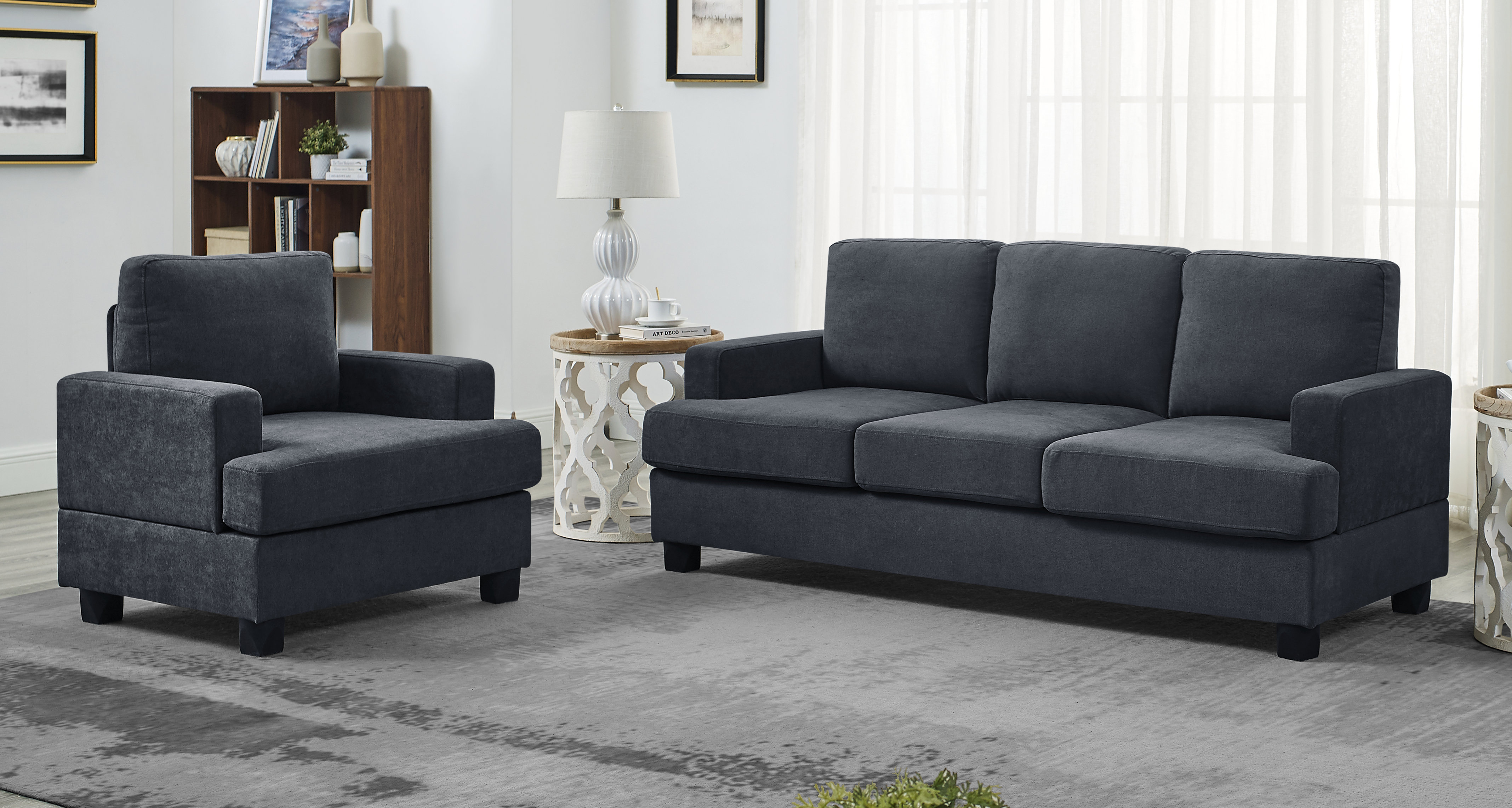 Dark Grey Classic Ultra Comfortable Microfber Living Room Loveseat 