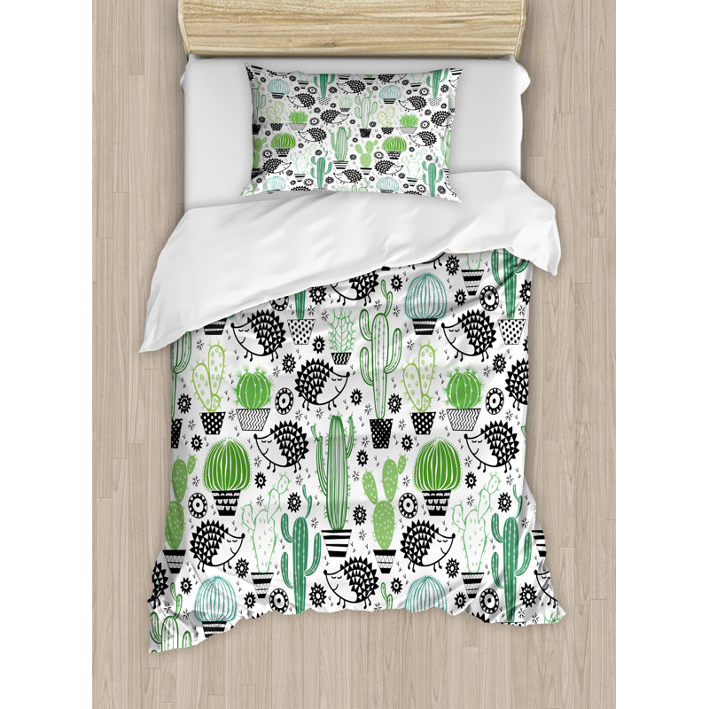East Urban Home Cactus Cartoon Inspired Drawing Of Cute Hedgehog