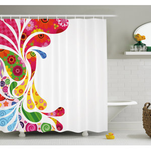 Paisley Leaves with Floral Elements Inside Carnival Inspired Retro Design Shower Curtain Set
