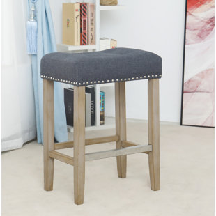 Dillan Wooden Linen Tufted Counter 27 Bar Stool (Set of 2) by Ophelia & Co.
