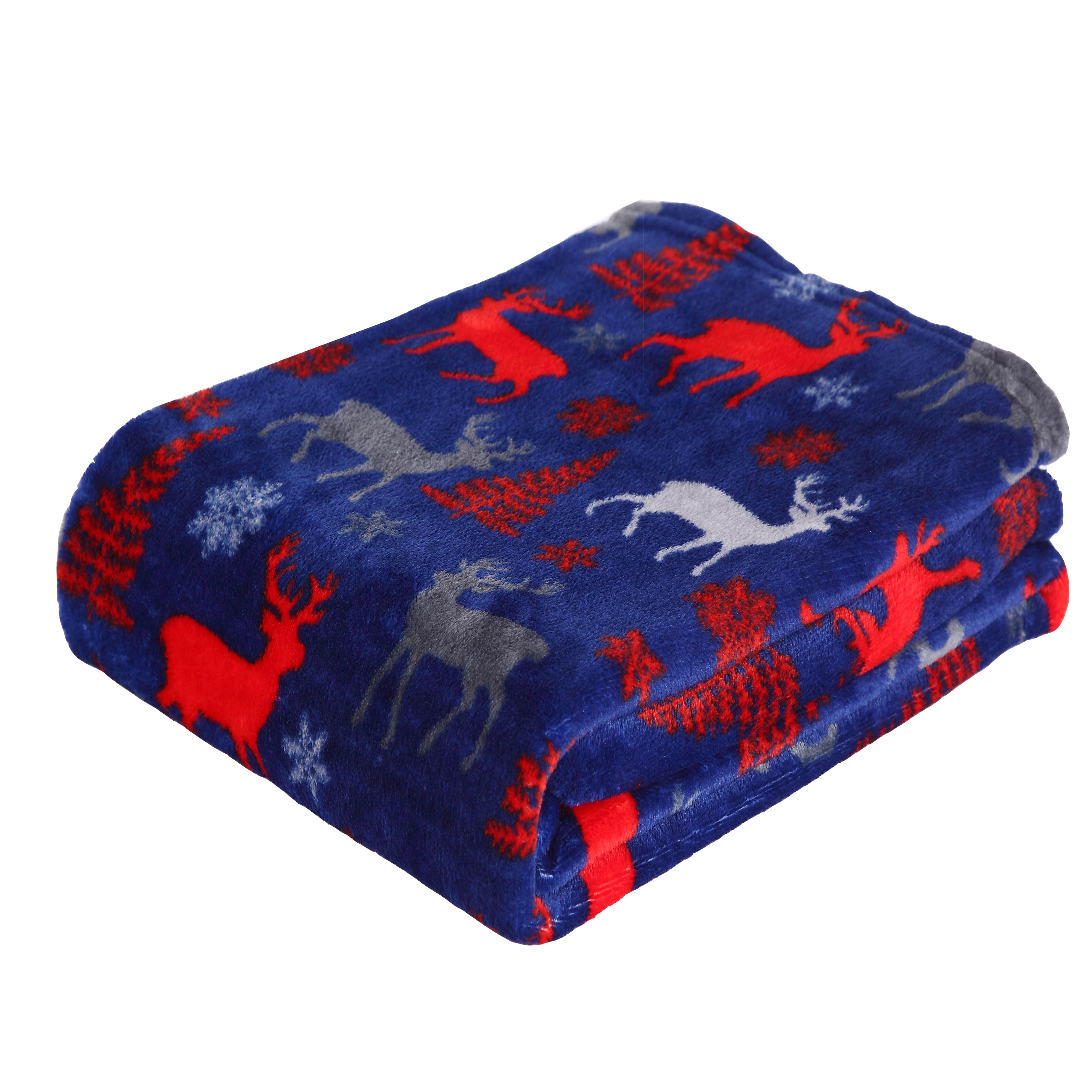 The Holiday Aisle Flovilla Moose Christmas Holiday Printed Fleece Throw Wayfair