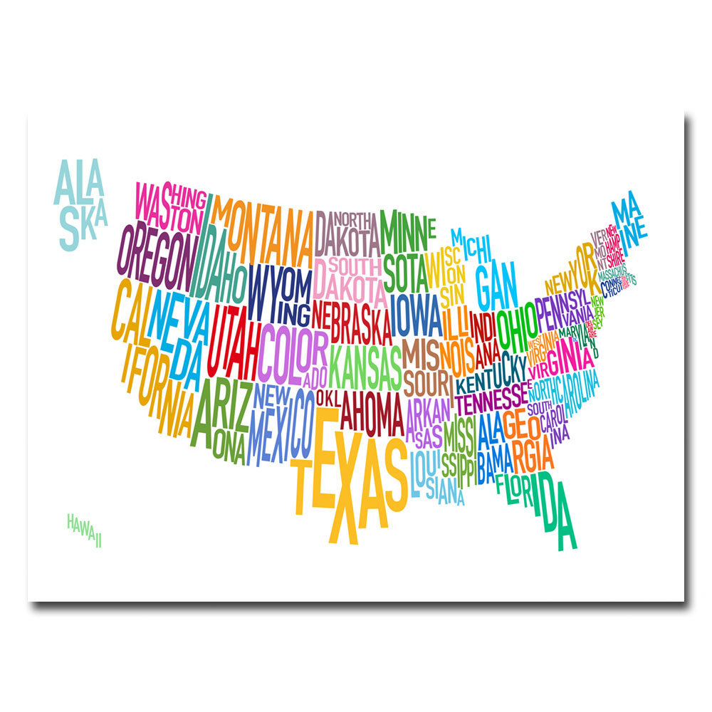 Trademark Art United States Text Map By Michael Tompsett Wrapped Canvas Graphic Art Print Wayfair