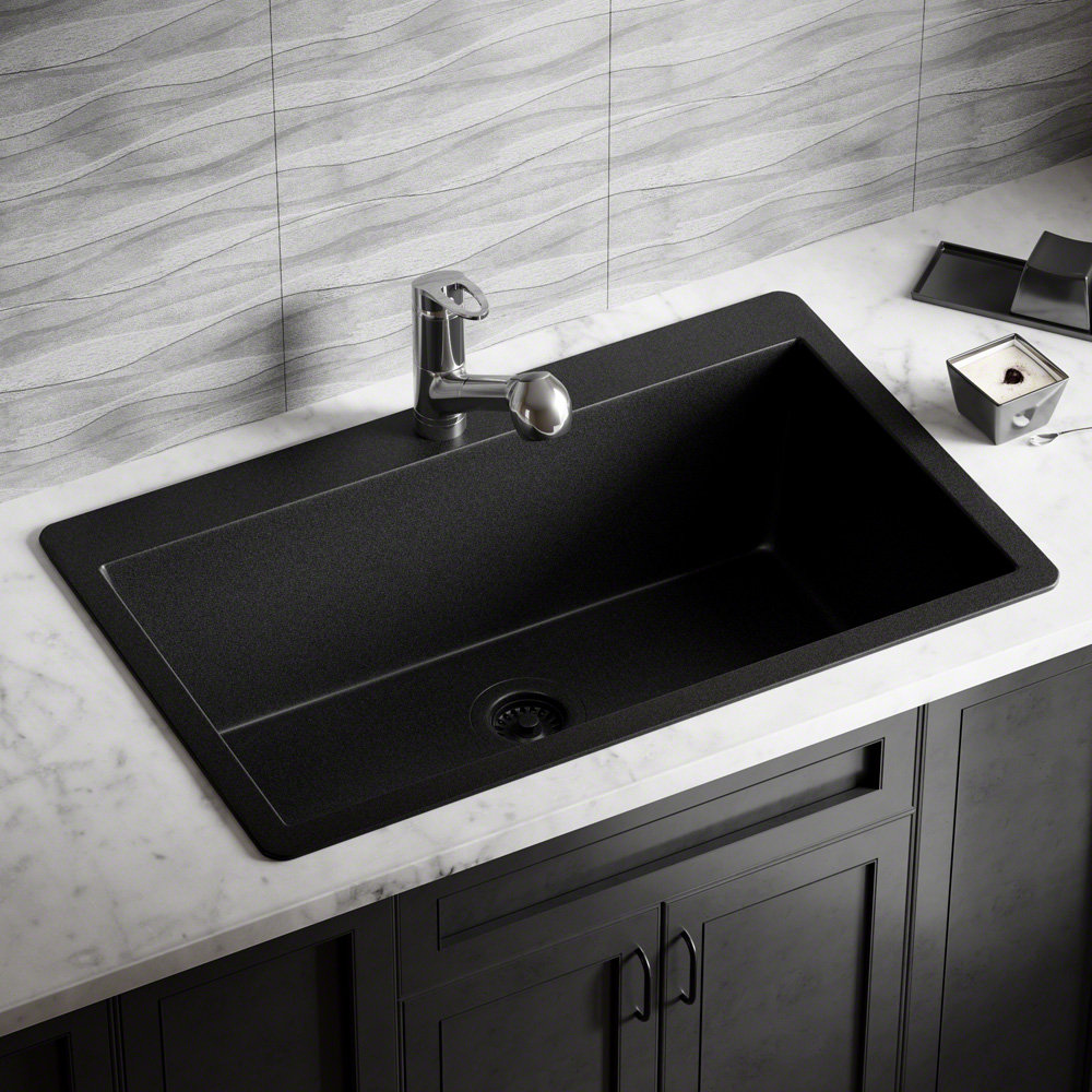 Mrdirect Granite Composite 33 L X 21 W Drop In Kitchen Sink With T848 Bl Cfl Granite Composite 33 L X 21 W Drop In Kitchen Sink With