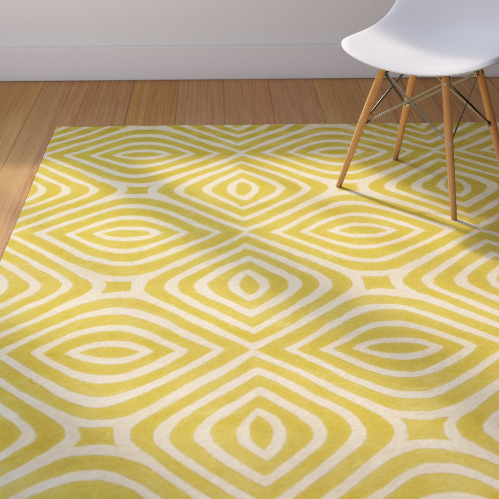 Corrigan Studio® Marley Geometric Handmade Tufted Wool Yellow Area Rug