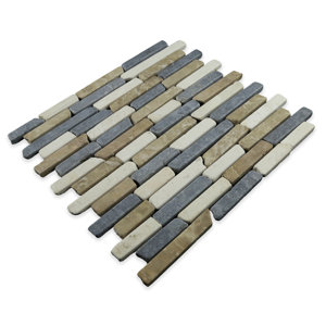 Natural Stone Sticks Random Sized Mosaic Tile in Tan, White and Grey Blend