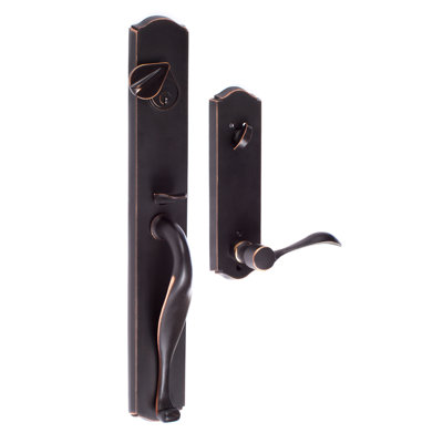 Wasatch Handleset with Deadbolt and Sandstone Door Lever and Sandstone Rosette